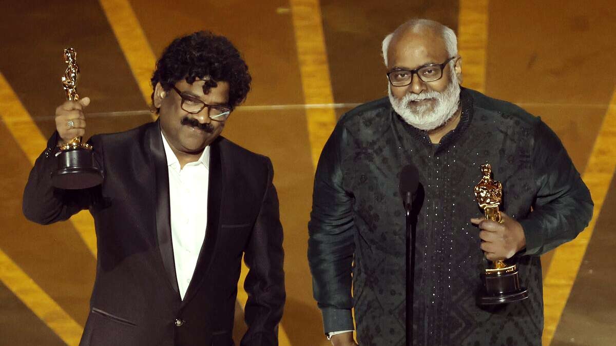 Chandrabose, MM Keeravani at Oscar stage